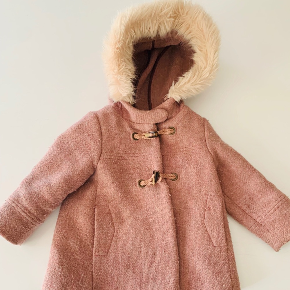 Zara Baby Girl hooded coat with faux fur hood